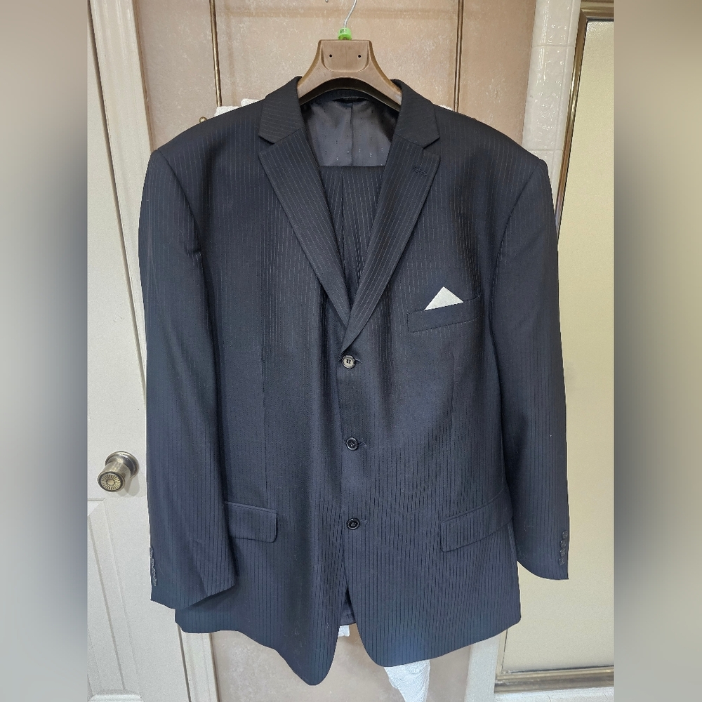 Lineage 52L 3-Button Suit - Black with Black Stripes